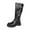 Black, variant on Black Booties TKYCMSUAKI Women's Knee High Riding Boots Slip On Motorcycle Boots Square Toe Chunky Heel Fashion Buckles Biker Boots