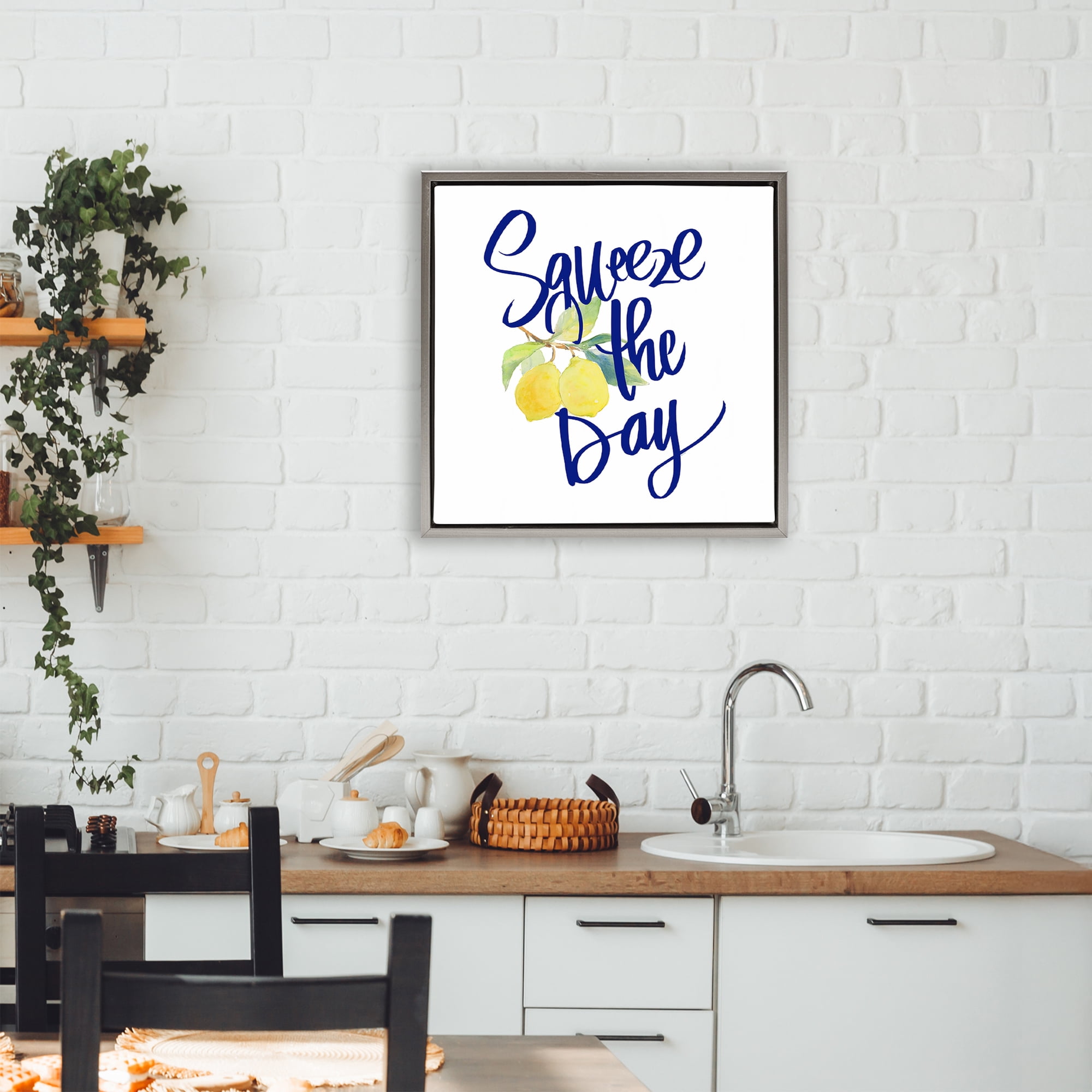 Stupell Industries Cursive Squeeze The Day Gray Framed Floater Canvas Wall Art, design by Lanie Loreth