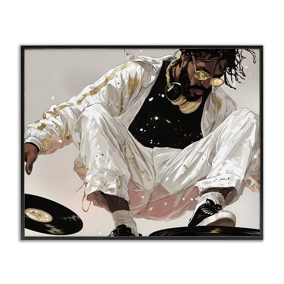 Stupell Industries Record Dance Stylish DJ Black Framed Giclee Art, design by Franklyn Gregory