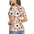 thumbnail image 3 of Xecao Autumn Pumpkins Fall Leaves for Women's V-Neck T-Shirts-Elegant Half-Sleeve Tops Perfect for Summer-Small, 3 of 5