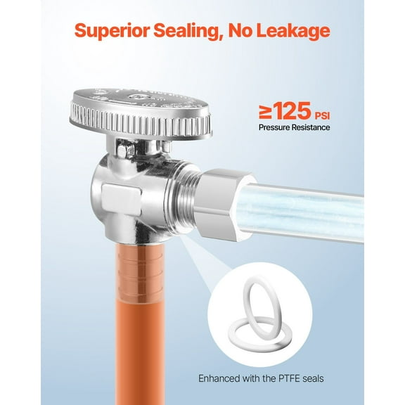 1/2" PEX x 3/8" Compression Angle Stop Valve 10 Pack, 1/4 Turn Shut Off for Plumbing