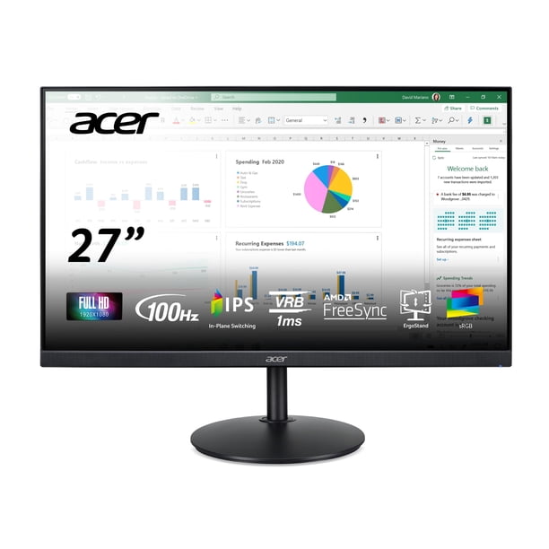 Acer CB272 Ebmiprx 27" FHD 1920 x 1080 Zero Frame Monitor de oficina en casa | AMD FreeSync | 1ms VRB | 100Hz | 99% sRGB | Soporte de altura ajustable con giro, inclinación y pivote (puerto de pantall