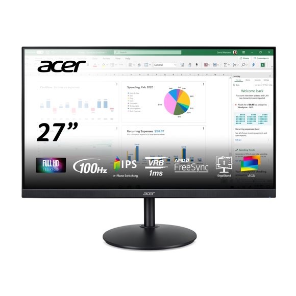 Acer CB272 Ebmiprx 27" FHD 1920 x 1080 Zero Frame Monitor de oficina en casa | AMD FreeSync | 1ms VRB | 100Hz | 99% sRGB | Soporte de altura ajustable con giro, inclinación y pivote (puerto de pantall