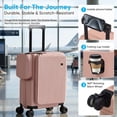 thumbnail image 3 of TABU Carry On Luggage with Side Bag, Front Opening Suitcase with Cup Holder & Phone Mount, USB & Type-C Port, TSA Lock, Phone Mount, Pink, 3 of 8