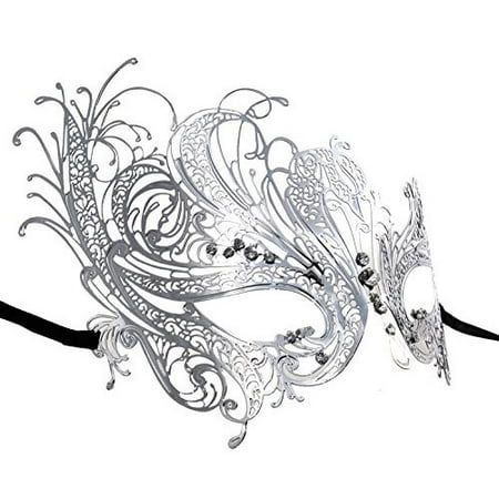 Silver Swan Metal Filigree Laser Cut Venetian Masquerade Mask