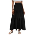 thumbnail image 5 of Dianli Gifts A Line Midi Skirt Elastic Waist Ruffled Ankle Length Wave Wrinkle Pleated Design Loose Fit Breathable Pull On Casual Everyday Travel Work To Weekend Maxi Skirt, 5 of 8