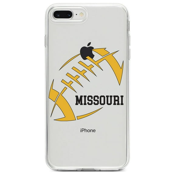 DistinctInk Clear Shockproof Hybrid Case for iPhone 7 PLUS / 8 PLUS (5.5" Screen) - TPU Bumper, Acrylic Back, Tempered Glass Screen Protector - Missouri Football - Gold, Black