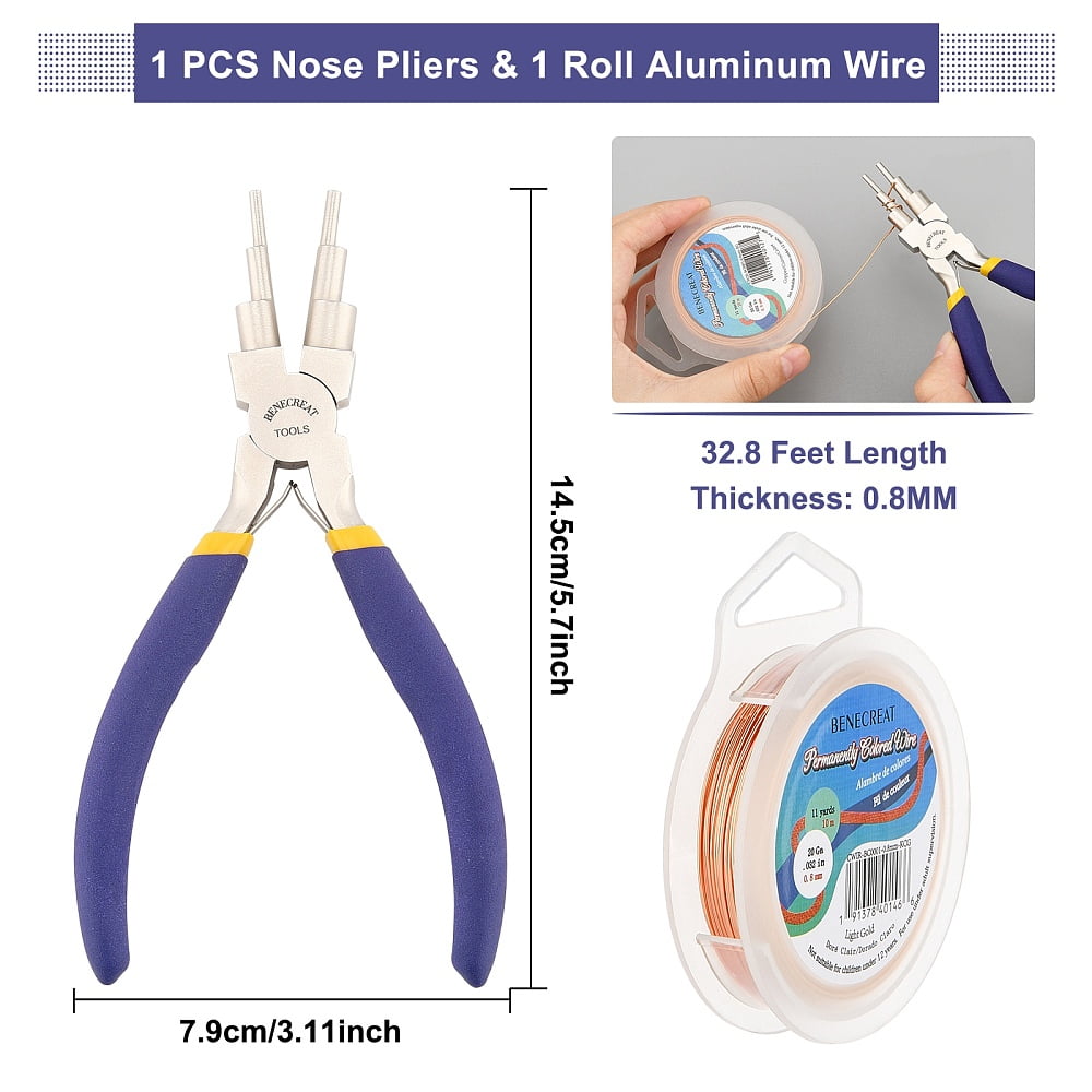 DIY Wire Wrapped Jewelry Making Kits Including Copper Wire and Carbon Steel Round Nose Pliers Gunmetal 20 Gauge 0.8mm about 10m/roll 1roll/set