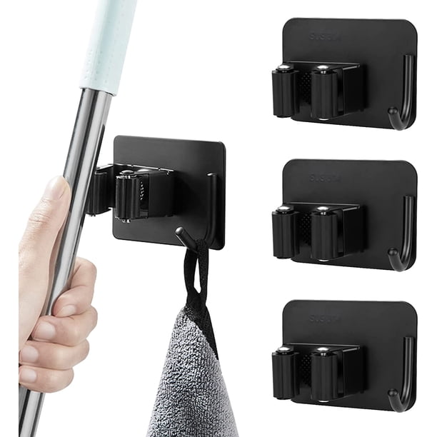 Soporte para Escobas de Pared, 4 Piezas Colgador de Escobas de Pared de Acero Inoxidable Armario para Escobas Colgador de Escobas de Pared sin Taladrar para Baño, Cocina, Jardín, Garaje, Armario