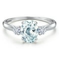 thumbnail image 3 of Gem Stone King 10K White Gold Sky Blue Aquamarine and White Moissanite 3-Stone Ring for Women | 1.40 Cttw | Oval 8X6MM | Gemstone March Birthstone | Size 6, 3 of 6