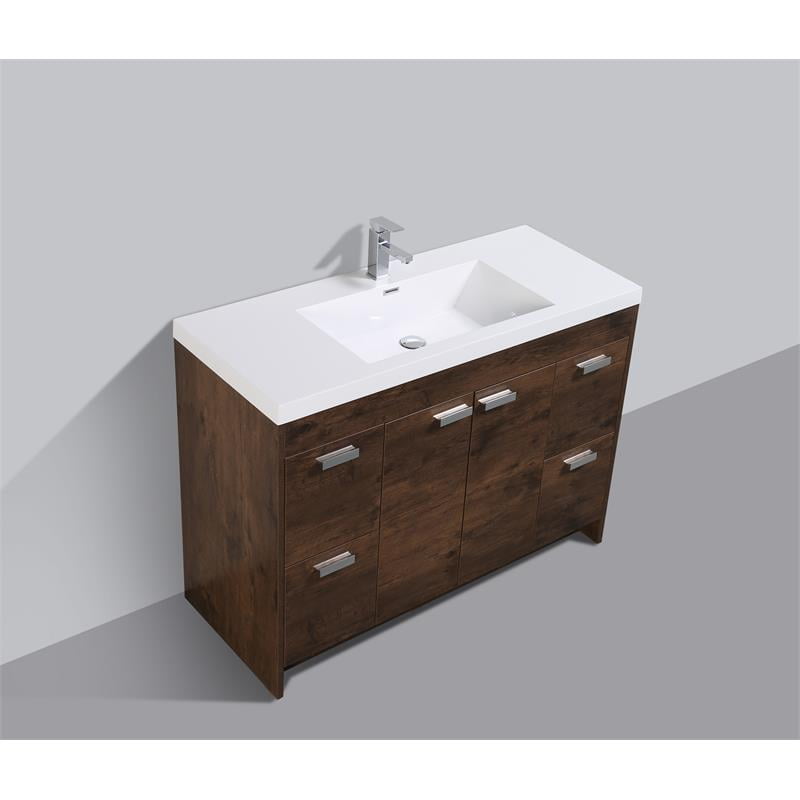 Eviva Lugano 48" Rosewood Modern Bathroom Vanity with White Integrated