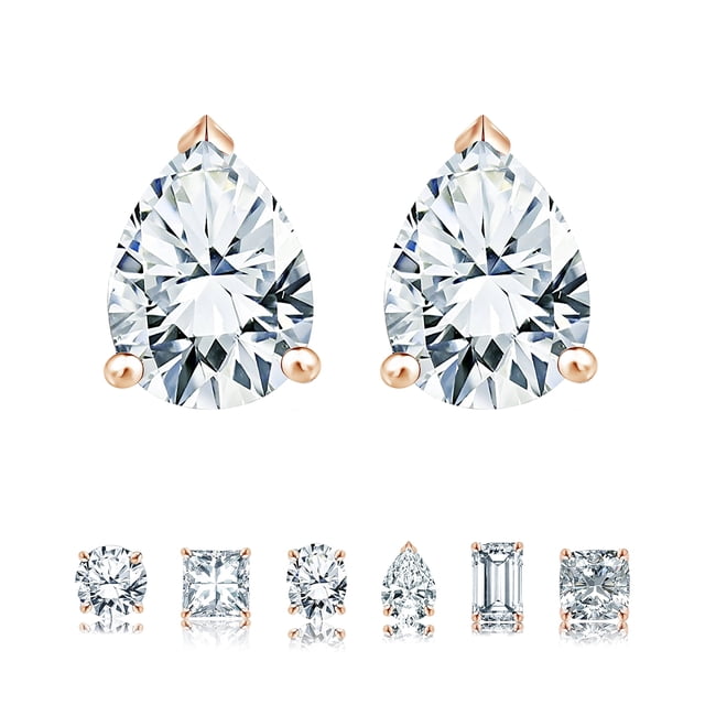 JeenMata Pendientes Minimalistas con Forma de Lágrima de Moissanita de 1 Quilate, Estilo Solitario, Chapado en Oro Rosa de 18 K sobre Plata