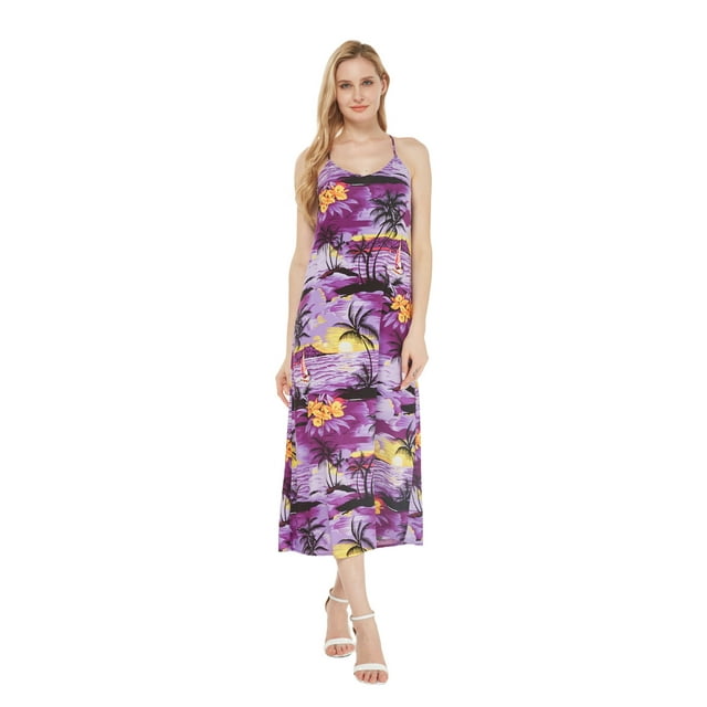Robe Maxi à Imprimé Floral Hawaïen pour Femmes, Coucher de Soleil Violet