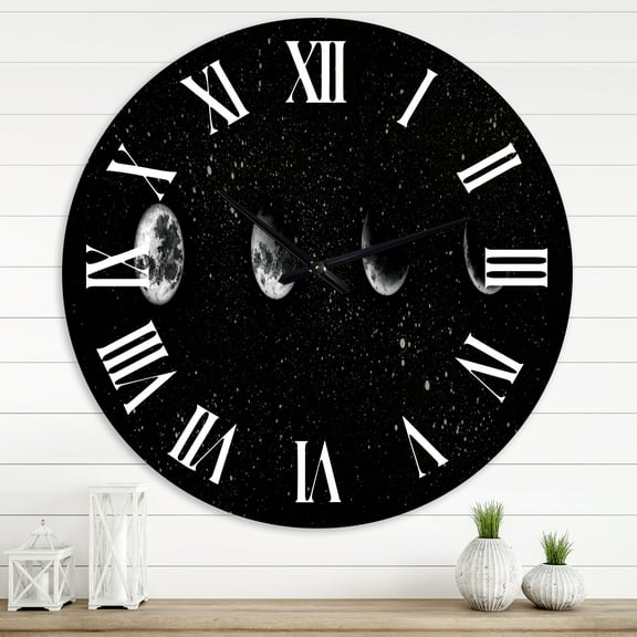 Designart 'Moon Phases In The Night Sky' Modern Wall Clock