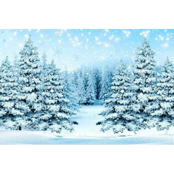 Winter White Snow Wonderland Backdrop Christmas Pine Tree Snowflake Forest Outdoor Adult Portrait Photography Background