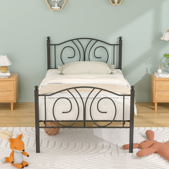 VECELO Twin Metal Bed Frame with Headboard and Footboard, Heavy Duty Slat, Standard Bed Frame, Black