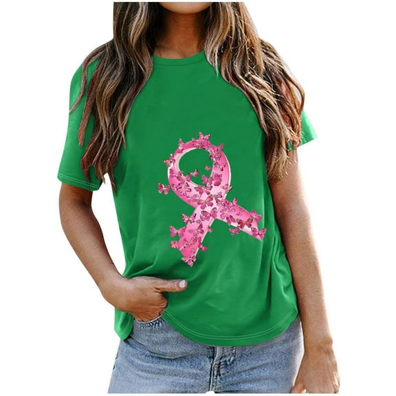 VKOYWKM Cancer T Shirts Women Pink Ribbon Graphic Tees Breast Cancer Awareness Shirts Short Sleeve Inspirational Tops