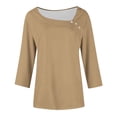 thumbnail image 7 of asdoklhq Oversized Tshirts for Women Crop Tops Crewneck Plus Size Fashion Women's Casual Printed V-Neck Long Sleeve T-shirt Button Spring and Summer Tops Khaki 4X, 7 of 7