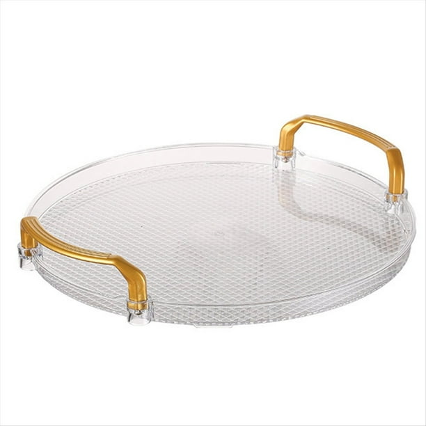 Bandeja Redonda Transparente de Acrílico para Servir, Bandeja Decorativa para Tocador de Baño con Manejar Dorado para Mesa de Centro, Oficina C