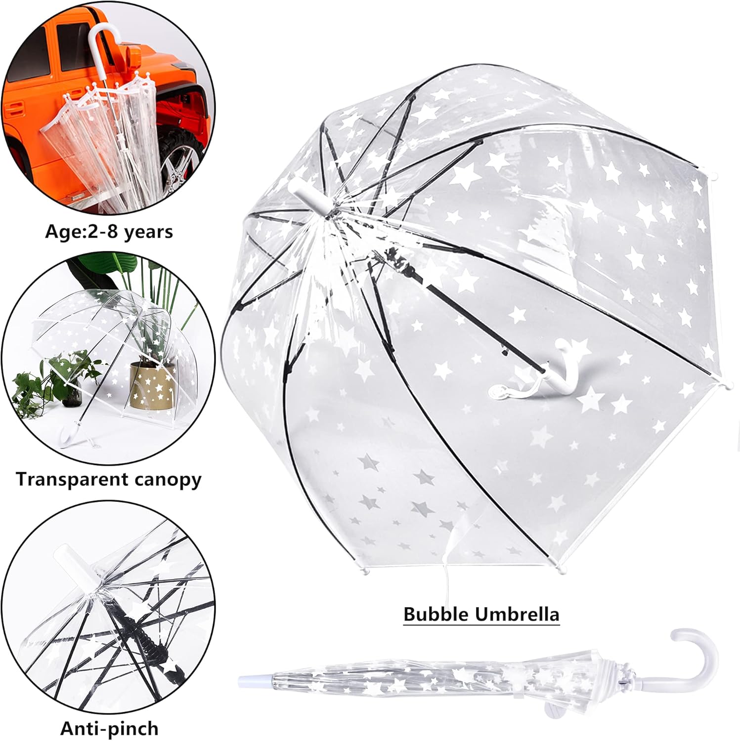 MGH Kids Clear Bubble Umbrella 2 Pack - Dome Windproof Rain Umbrellas for Boys and Girls