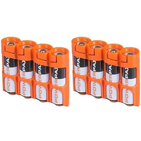 Powerpax Slim Line "AA" Battery Caddy, Orange X 2 Pack - Each Holds 4 "AA" Batteries