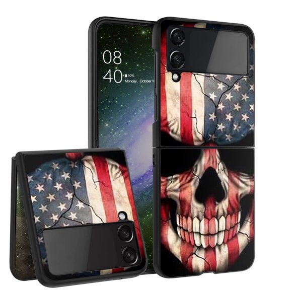 ANJ  Hard Protective Printed Case Cover Compatible with Samsung Galaxy Z Flip 4 - American Skullcap