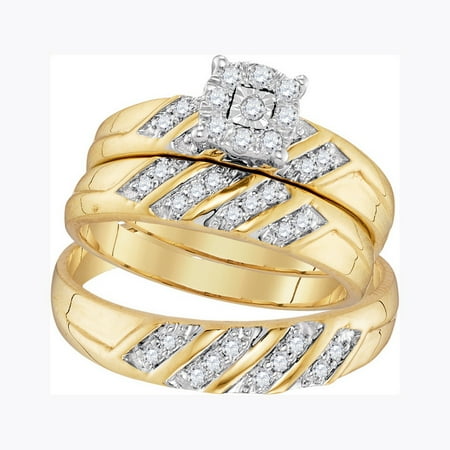 - 10K Yellow Gold 0.33ctw Shiny Pave Diamond Fashion Center Round Trio Set Ring