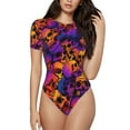 thumbnail image 2 of Uemuo Skull Pattern Women's One Piece Short Sleeve Swimsuit Rash Guard Surfing Modest Quick-drying Swimsuit Beach Essentials-Small, 2 of 9