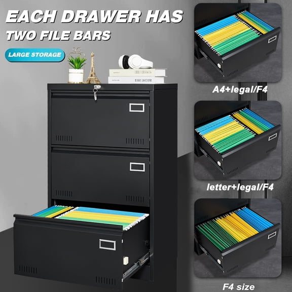Black 3-4 Drawer Filing Cabinet | Office Organization, Quick File Search