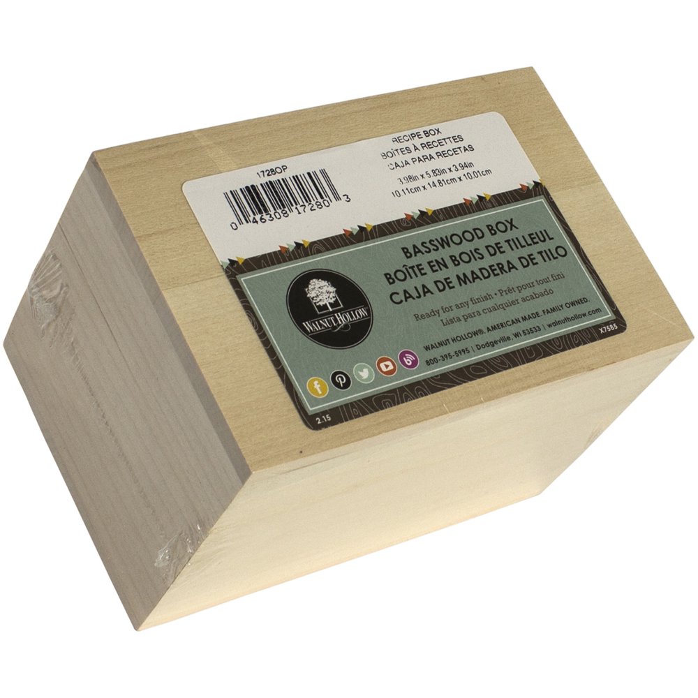 Walnut Hollow Unfinished Wood Recipe Card Box with Hinged Lid for Arts