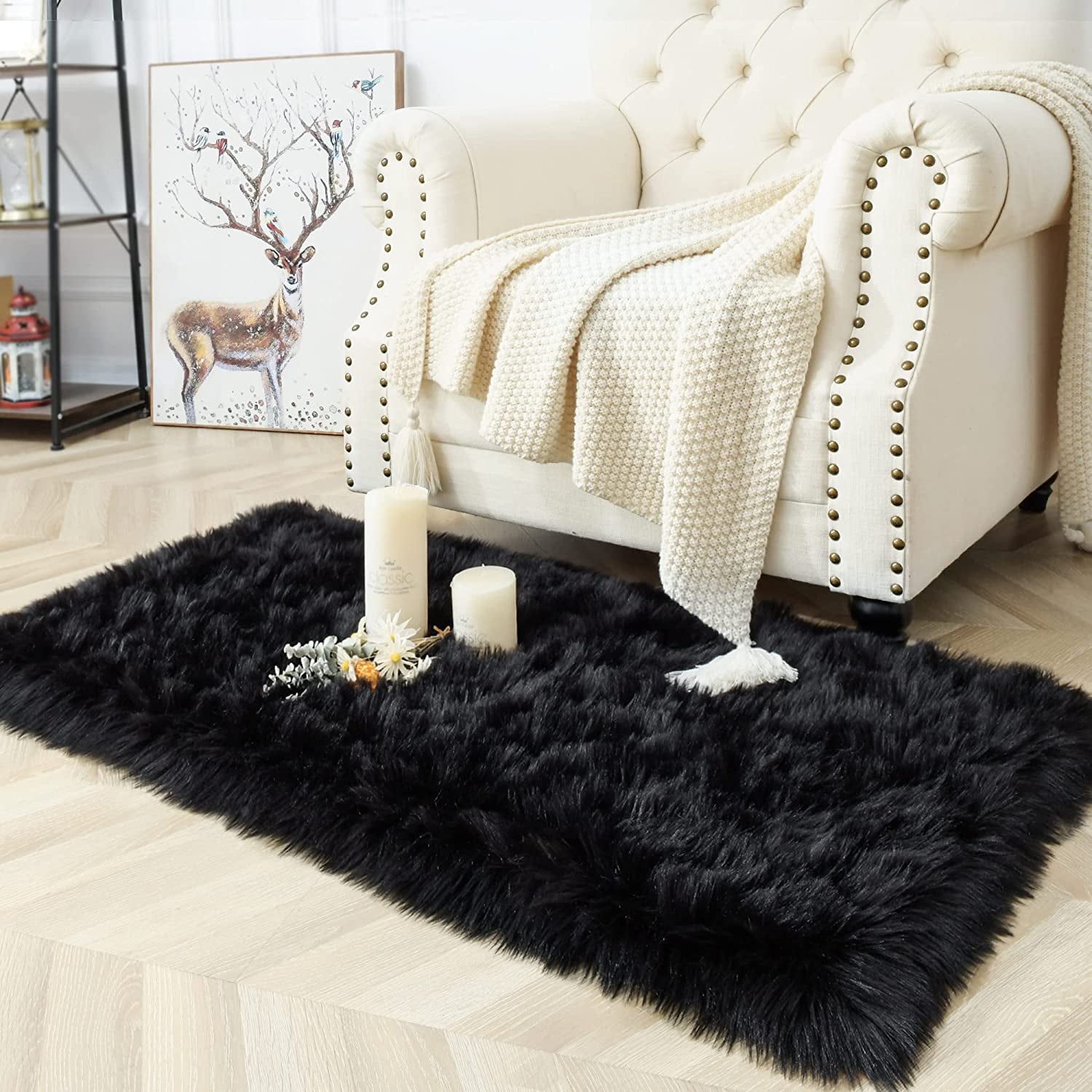 Long Plush Ultra Soft Fluffy Rugs Rectangle Shape Faux Sheepskin Wool Carpet  Rug For Living Room Bedroom Balcony Floor Mats,model:white 400 X 400mm