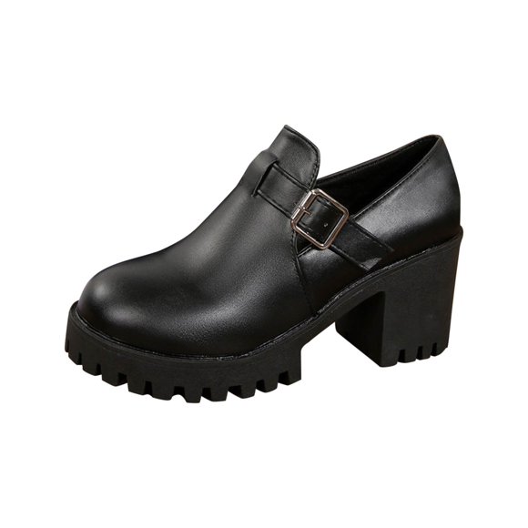 Winter Hats for Men Womens Winter Hats Fashionable Casual Style Four-Season Wearable Loafers Solid Color Round Toe Belt Buckle Thick Bottom Block Heel High Heel Shoes