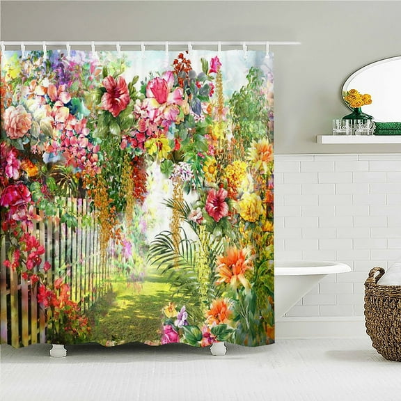 3D Printing Beautiful Flowers Polyester Fabric Shower Curtains Bathroom Decor Shower Curtain landscape Waterproof Bath Screen