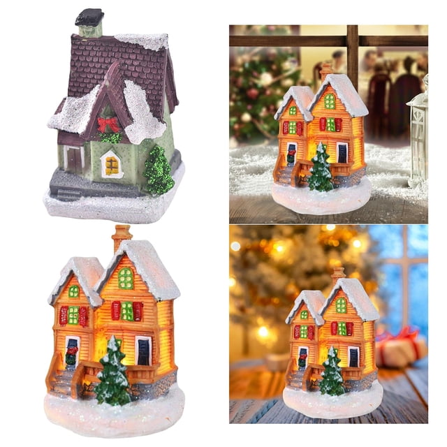 Mini Casa Iluminada Estatua Ornamento Luz Miniatura Pueblo StyleE+Colección De Figuras Navideñas Village Para Decoración De Alféizar De Mesa Coral Colco none