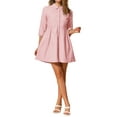 thumbnail image 2 of INSPIRE CHIC Women's Shirt Dress 3/4 Sleeve Button Down Mini Dresses XS Rose Pink, 2 of 5