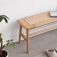 thumbnail image 3 of Dining Benches, Natural Oak Wood Bench, Woven Design Entryway Bench Bed Bench for Kitchen, Dining Room, Living Room, Brown, 3 of 7