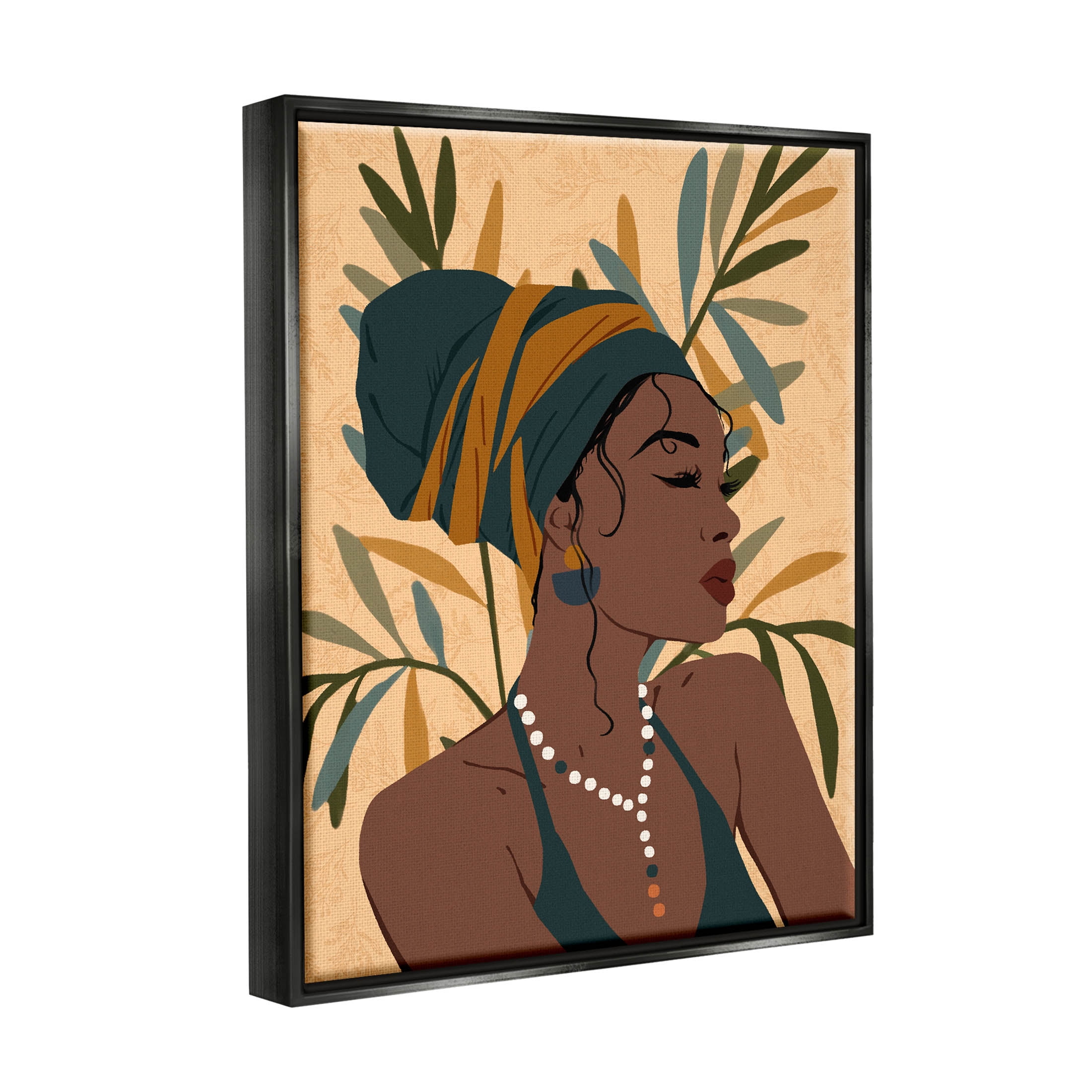 Bohemian Girl Botanical Leaves Botanical & Floral Graphic Art Jet Black Framed Art Print Wall Art