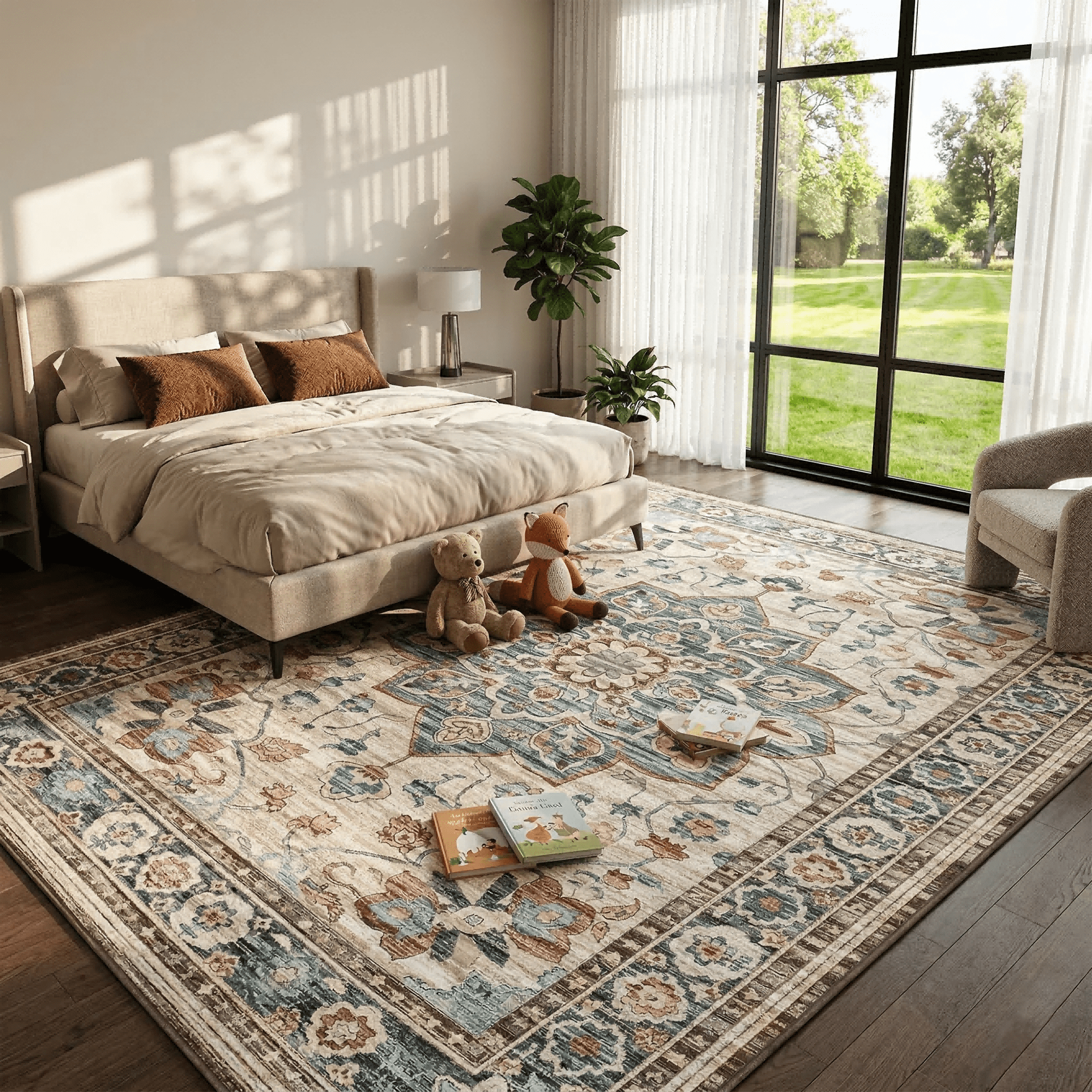 LIFERECORD 8x10ft Boho Area Rug Washable Non-Slip, Modern Geometric Neutral Vintage Low-Pile Carpet for Living Room, Bedroom, Dining Room, Kitchen