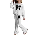 thumbnail image 4 of Girl's 2 Piece Outfit Set Bowknot Print Girls Matching Sets Size 8-10 Crewneck Long Sleeve Sweatshirt with Flare Leg Pants(Size 7-8 Years,White), 4 of 4