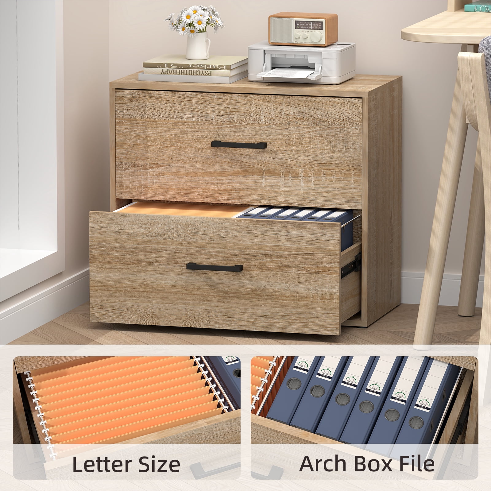 Marcree 2 Drawer Lateral File Cabinets, Office File Cabinet for Home Office, Wooden Filing Cabinets for Hanging Files/Letter, Oak