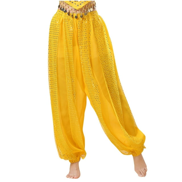 Sequin Pants for Belly Dance Performance - Chiffon Highlight Pants, Sexy Style, All Season, Hand Wash or Dry Clean