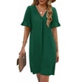 thumbnail image 6 of Summer Dress Sevevn Women's Summer Solid Color V-Neck Dress With Pockets And Ruffle Short Sleeved Skirt, 6 of 9