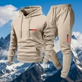 thumbnail image 2 of MOJOGO Sweatsuits for Men Hooded Pullover Seweatshirts Jogger Sweatpants Spring Fall Tracksuits Two Piece Outfits for Fitness Workout Gym Wear Khaki L, 2 of 4