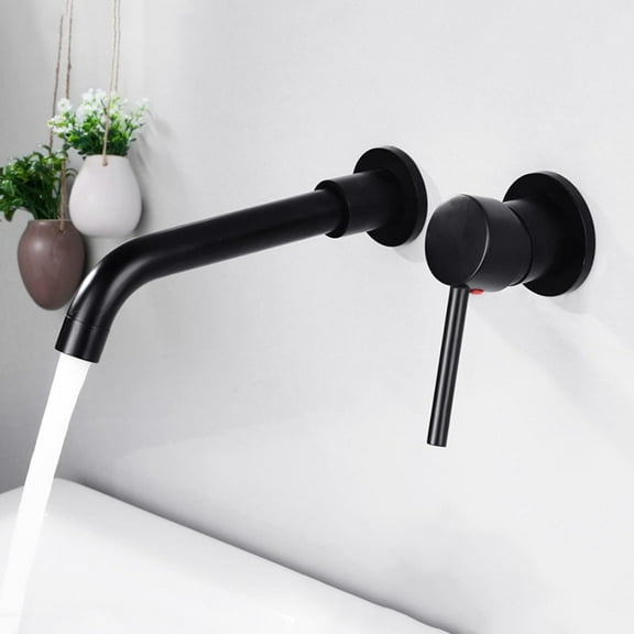 Wall Mount Bathroom Faucet Black, Solid Brass Bathroom Faucets, 360 Degree Rotating Nozzle, 2-Hole Single Handle Bathroom Sink Faucets, Conjoined