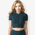 thumbnail image 5 of Women's Rib Knit Seamless Short Sleeve High Neck Cropped Sports Jacket-Small, Blue, 5 of 6