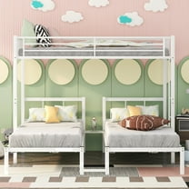 Heavy Duty Triple Bunk Bed, Twin Over Twin Bunk Beds for 3, with Guardrails and Ladder & Slat Support, Metal Bunk Bed Convertible into 3 Separate Bed, No Box Spring Need,White