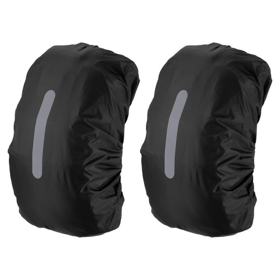 Uxcell 15-25L Waterproof Backpack Rain Cover 2 Pcs with Vertical Reflective Strap, XS, Black