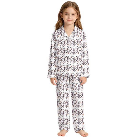 Kids Halloween Two-Piece Outfit Skeleton Prnit Lapel Button Short Sleeve Shirt And Pants Nightwear Soft Lounge Sets