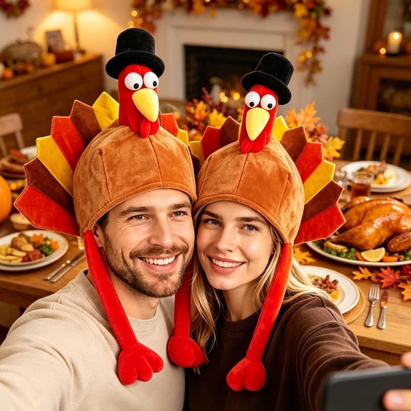 Adult Thanksgiving Turkey Hat Cartoon Plush Headwear Holiday Party Cap for Men Women One Size