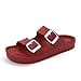 FUNKYMONKEY Women's Comfort Slides Double Buckle Adjustable EVA Flat Sandals (7 M US-Women Red)